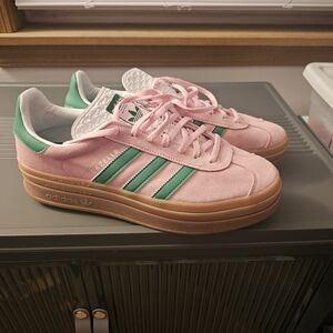 Adidas Women's Pink and Green Gazelle Sneakers